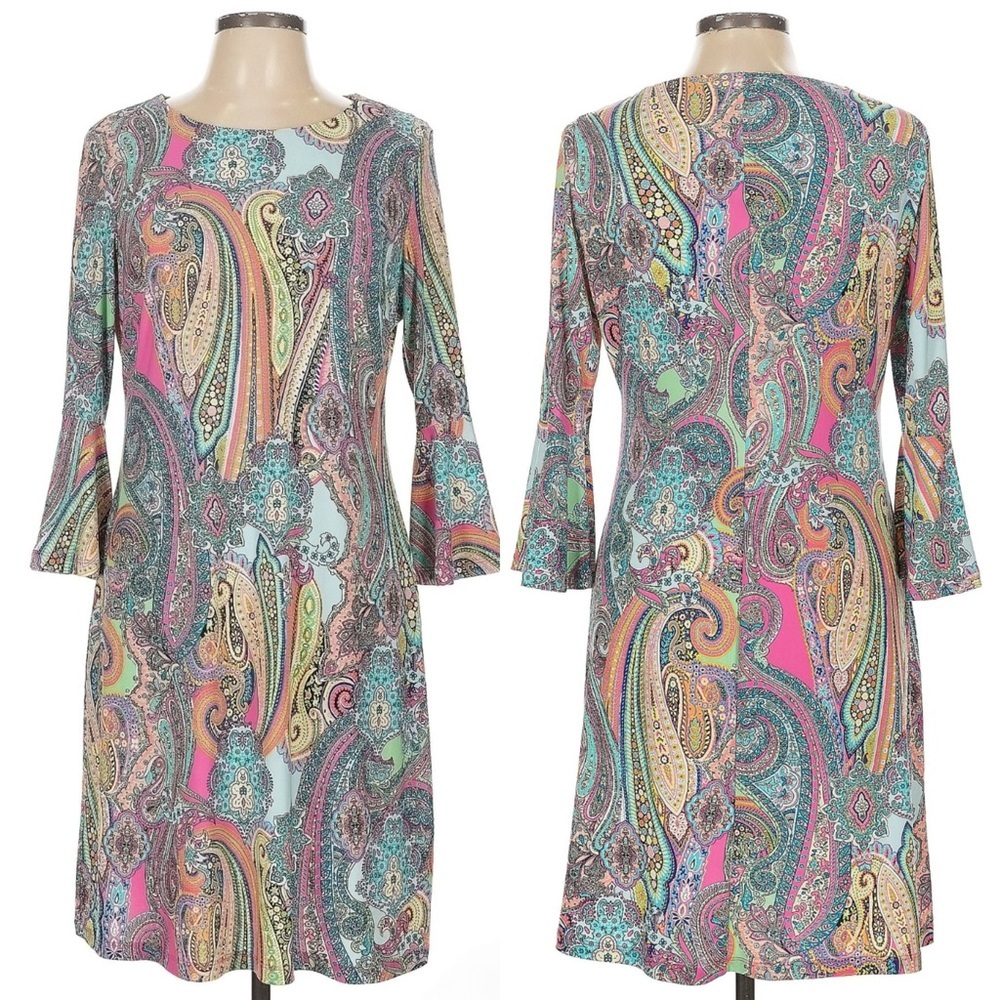 Tommy Hilfiger Preppy Paisley 3/4 Bell Sleeve Shift Dress